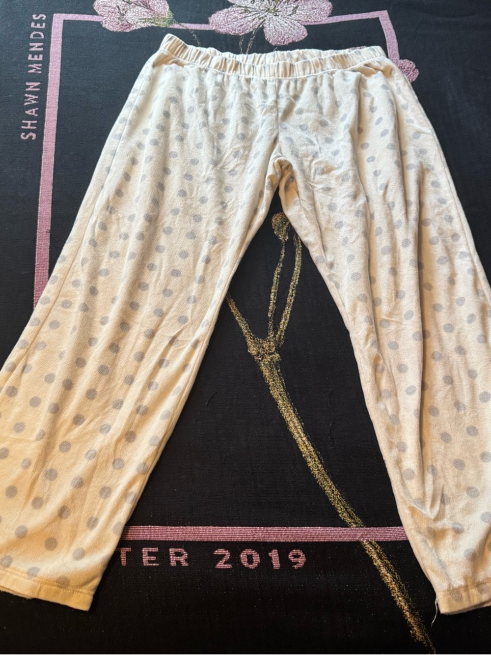Flirtitude Cream Pajama Pants with Light Gray Polka Dots Size XL